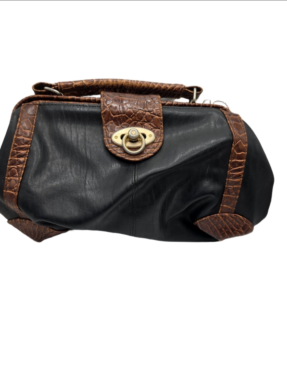 Jackson Rowe Black Leather Satchel Brown Croc Trim